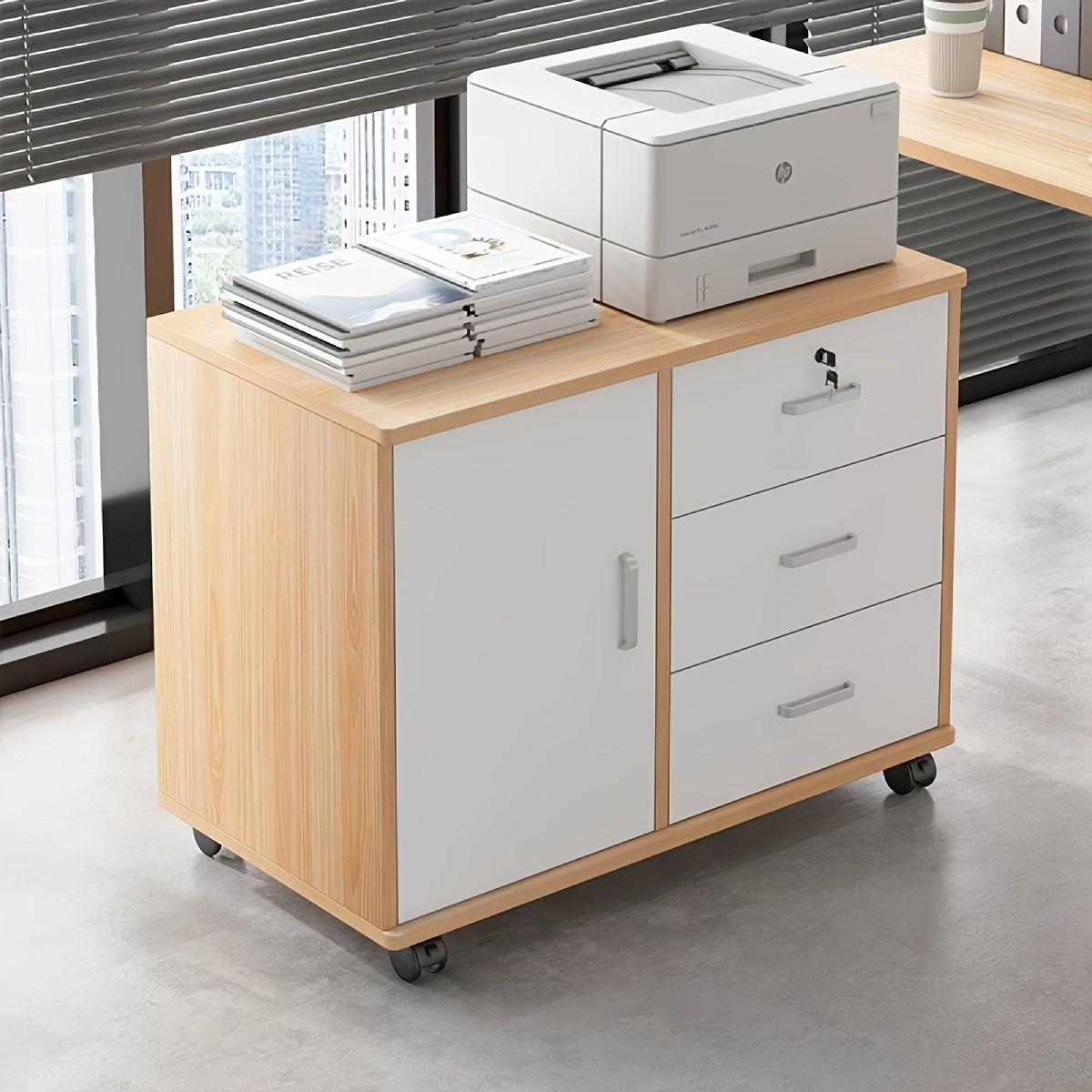 Storage Cabinet with Easy Assembly, Wheels, Lockable, Wood - product gallery image 4