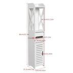 Storage Cabinet with Pull-Out, Wood, Slim Wooden Bathroom Floor Standing White - product gallery image 2