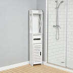 Storage Cabinet with Pull-Out, Wood, Slim Wooden Bathroom Floor Standing White - product gallery image 3