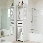 Storage Cabinet with Pull-Out, Wood, Slim Wooden Bathroom Floor Standing White - product gallery image 6