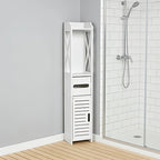 Storage Cabinet with Pull-Out, Wood, Slim Wooden Bathroom Floor Standing White - White option