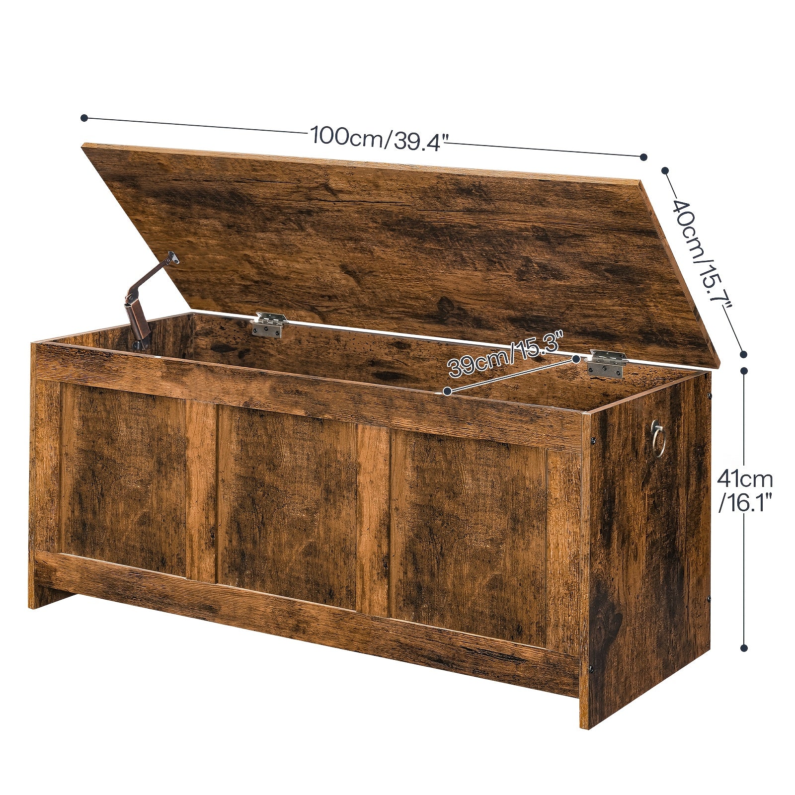 Storage Chest with 100cm, Wood, Bench Rustic Brown, Blanket Box Safety - product gallery image 4