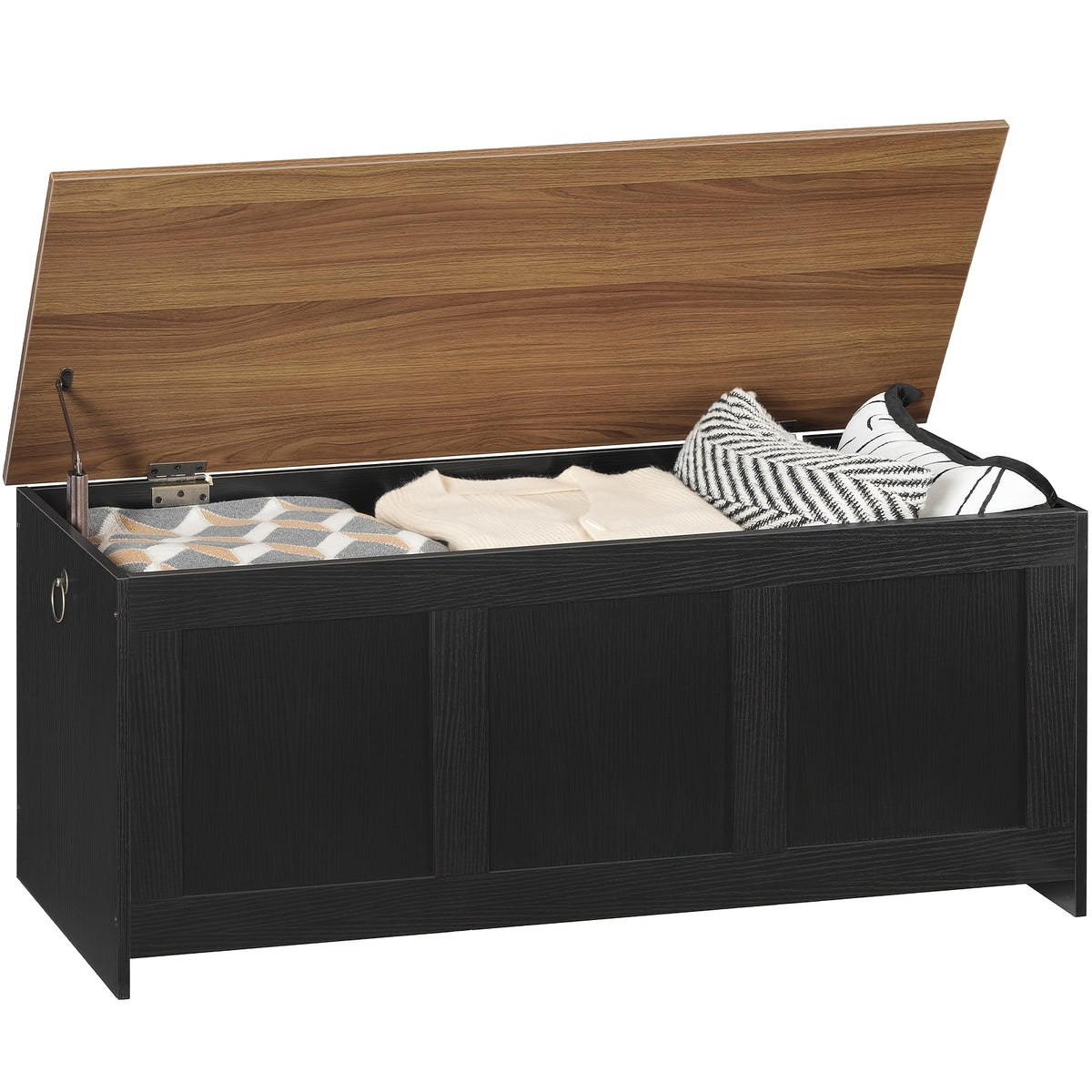 Storage Chest with 100cm, Wood, Bench Rustic Brown, Blanket Box Safety - product gallery image 6