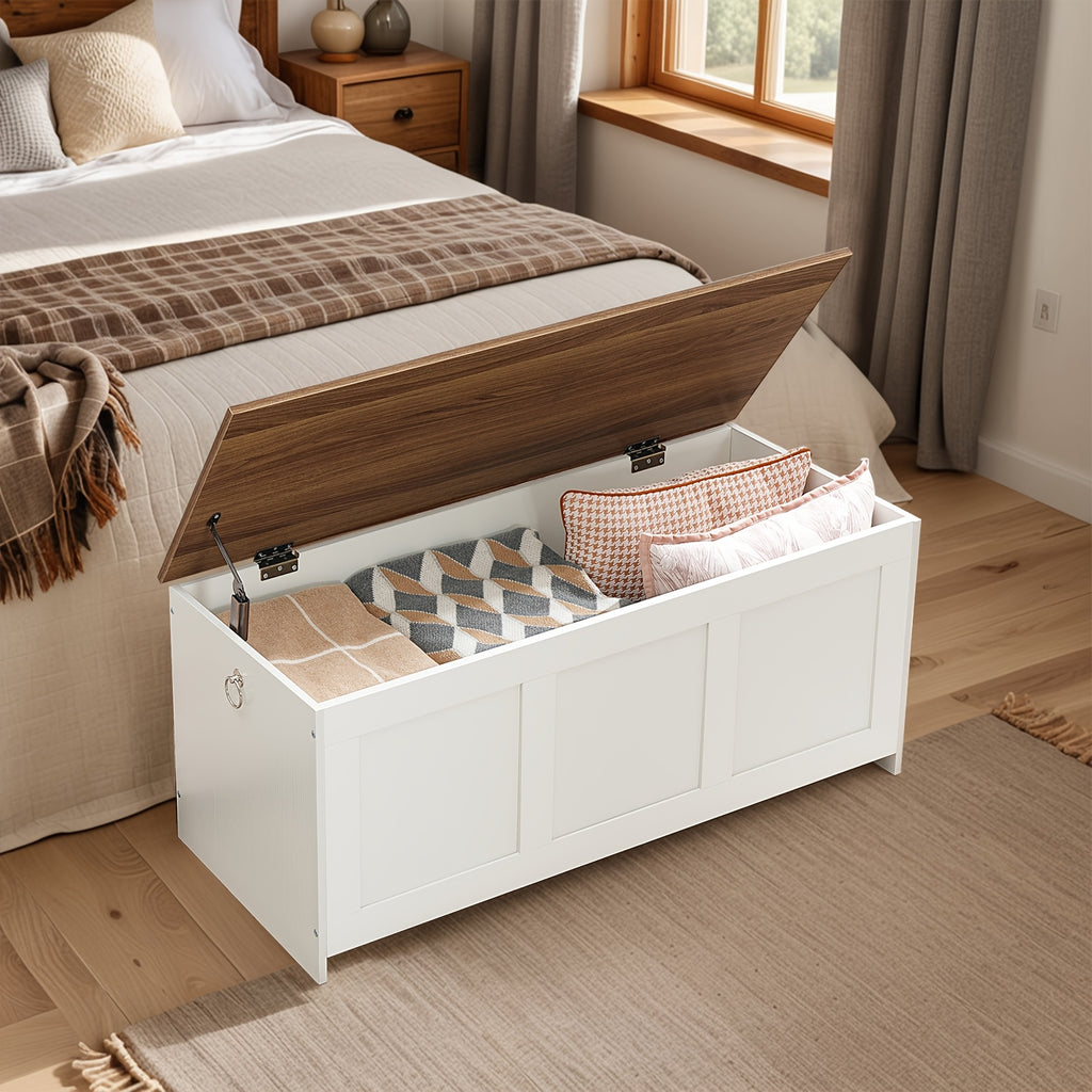 Storage Chest with 100cm, Wood, Bench Rustic Brown, Blanket Box Safety - product gallery image 7