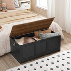 Storage Chest with 100cm, Wood, Bench Rustic Brown, Blanket Box Safety - product gallery image 8