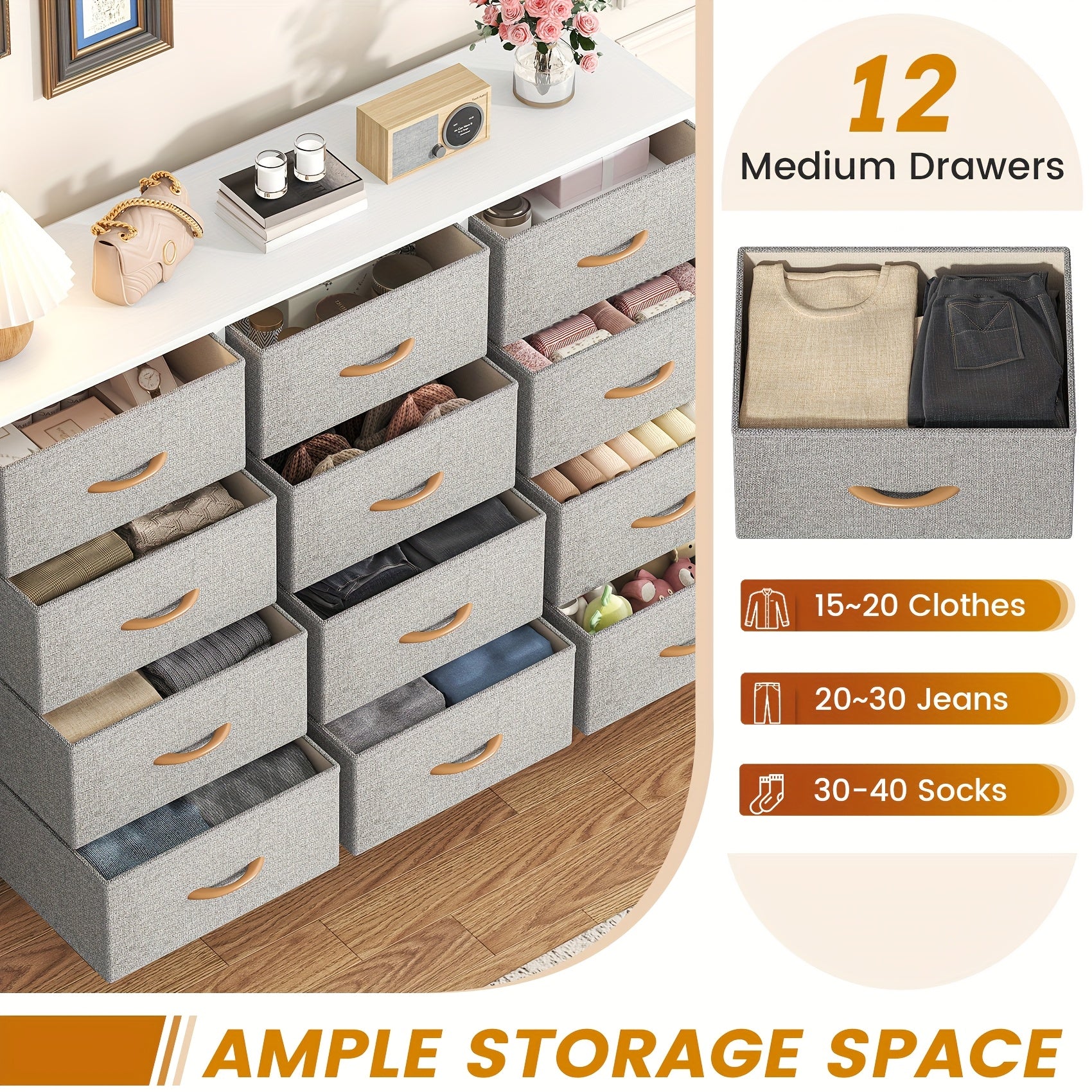 Storage & Organisation with 12-Drawer Fabric Chest Tall Bedroom Unit - product gallery image 6