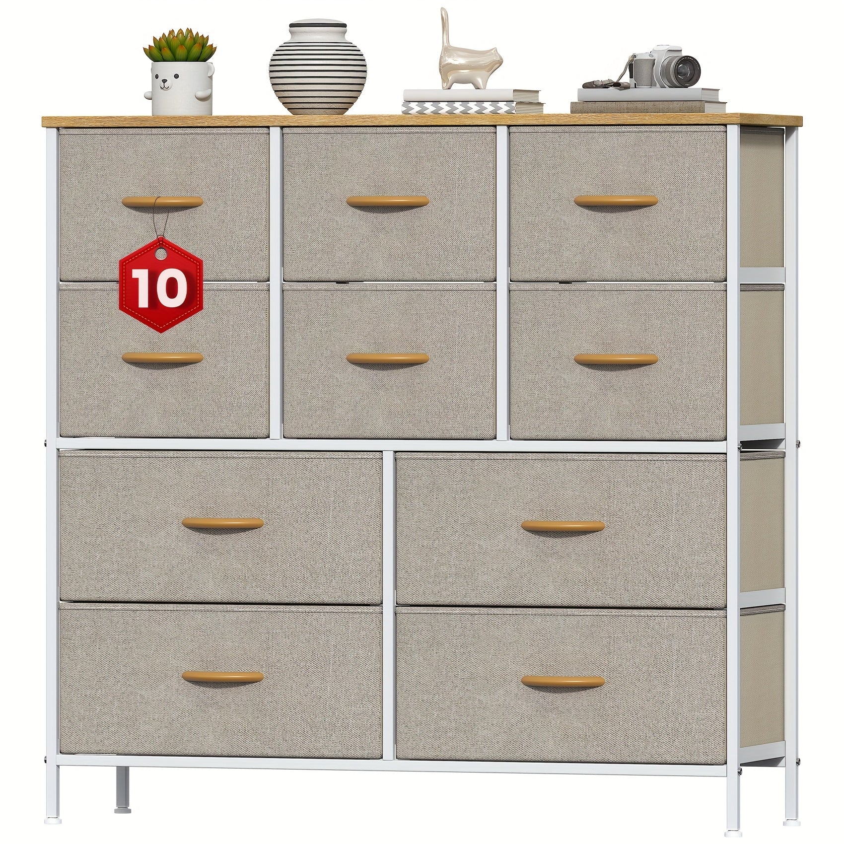 Storage & Organisation with Metal, 10-Drawer Fabric Dresser Metal Frame MDF - Beige option