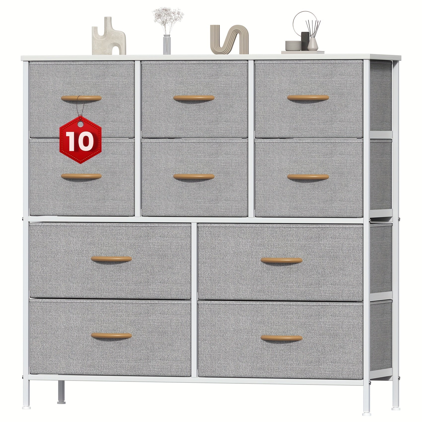 Storage & Organisation with Metal, 10-Drawer Fabric Dresser Metal Frame MDF - Light Grey option
