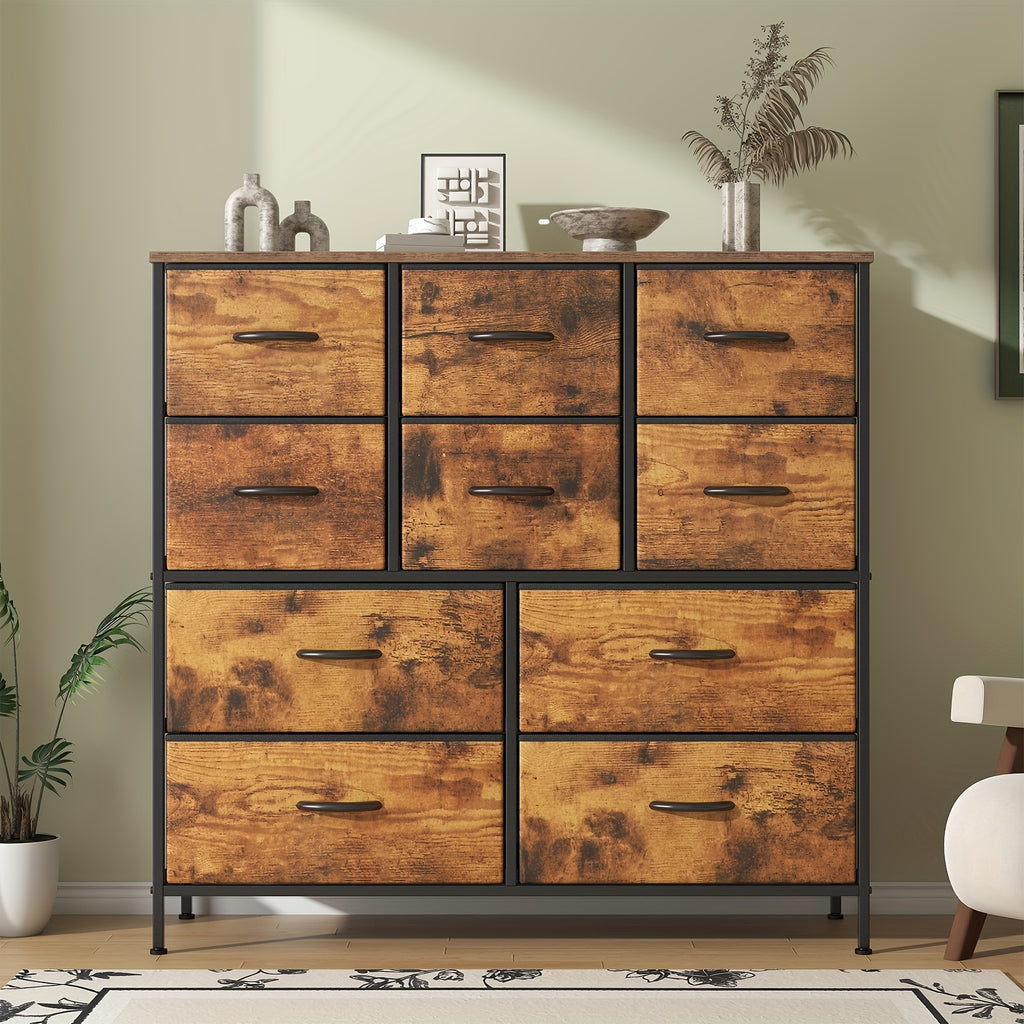 Storage & Organisation with Metal, 10-Drawer Fabric Dresser Metal Frame MDF