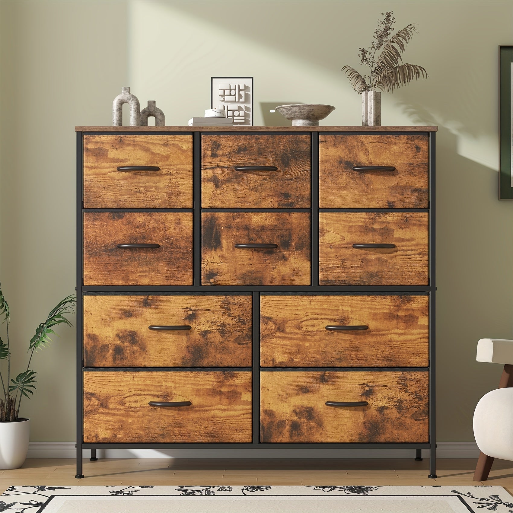 Storage & Organisation with Metal, 10-Drawer Fabric Dresser Metal Frame MDF