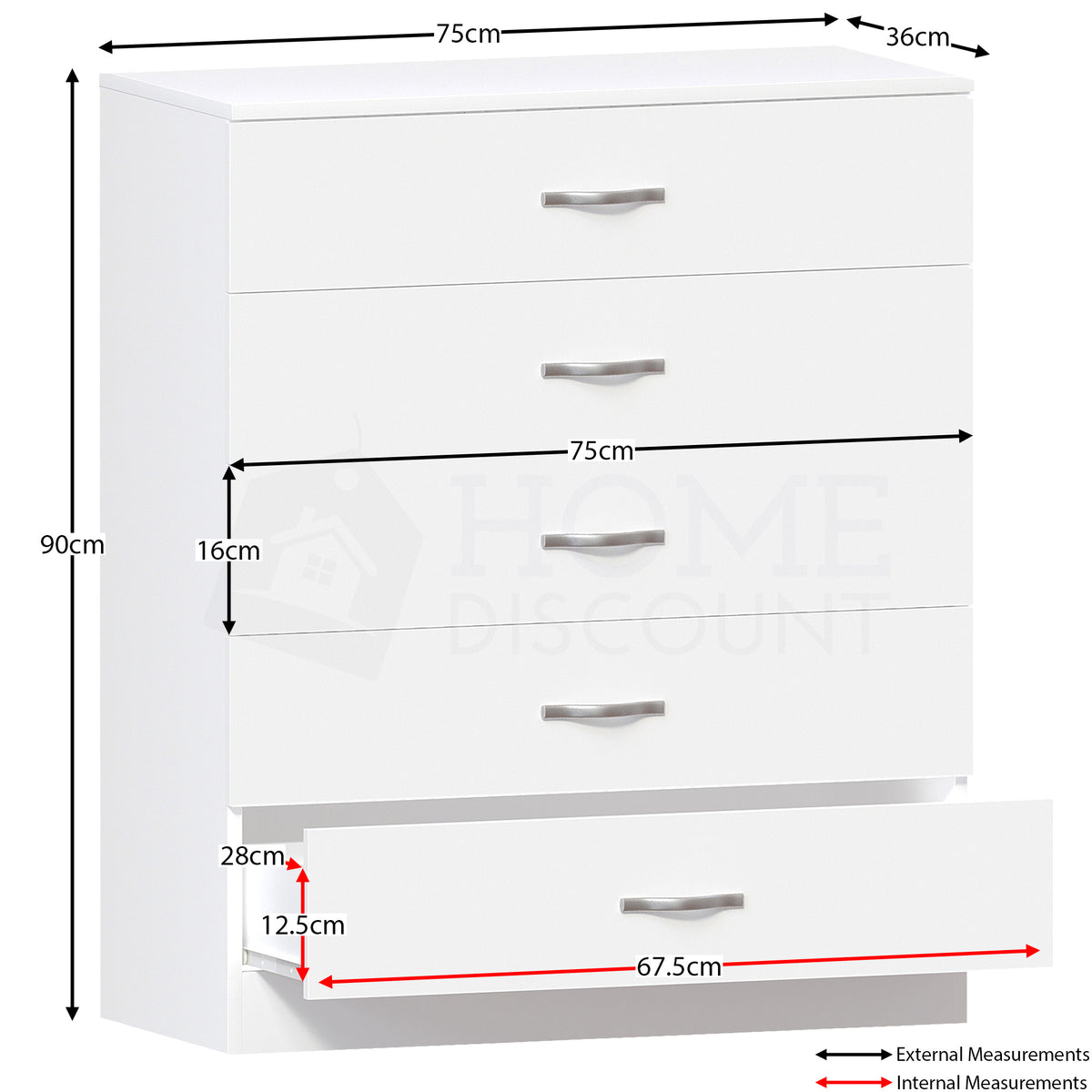 Storage & Organisation with Metal, Five-Drawer Chest Metal Handles Support Rail - product gallery image 13