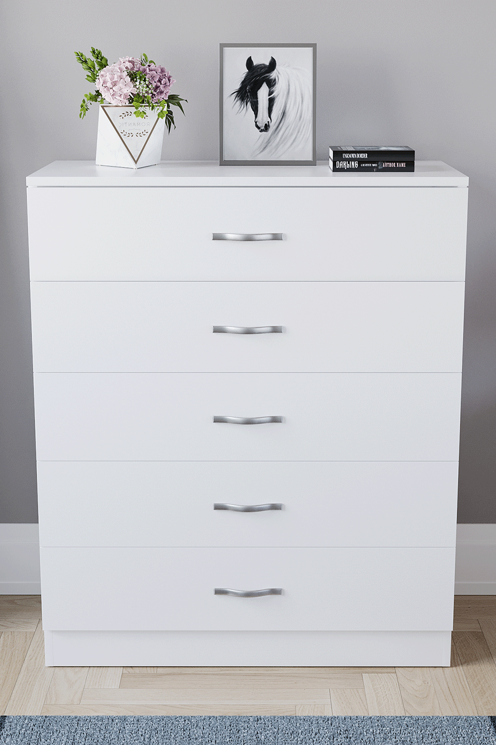 Storage & Organisation with Metal, Five-Drawer Chest Metal Handles Support Rail - product gallery image 14