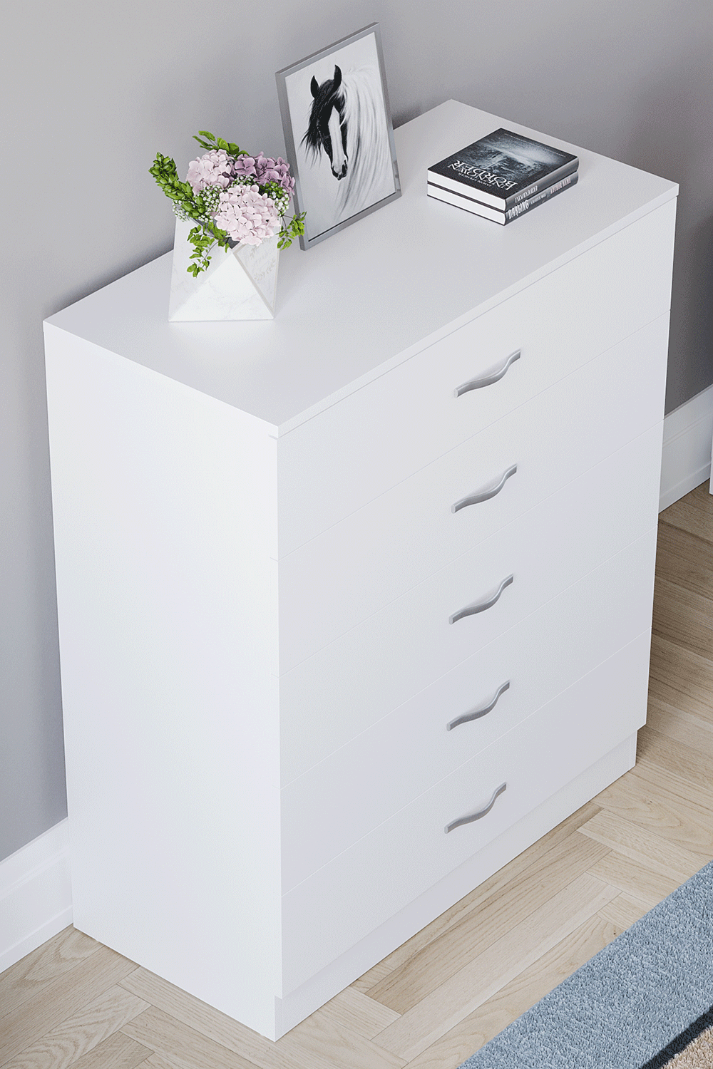 Storage & Organisation with Metal, Five-Drawer Chest Metal Handles Support Rail - product gallery image 15