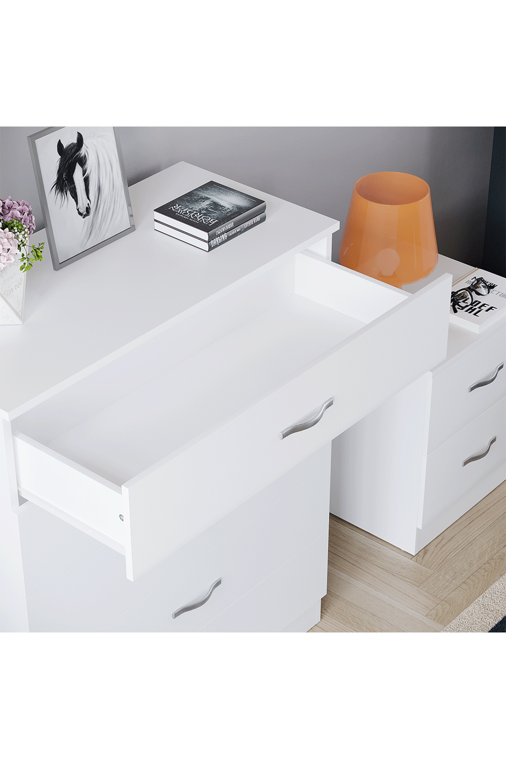 Storage & Organisation with Metal, Five-Drawer Chest Metal Handles Support Rail - product gallery image 16