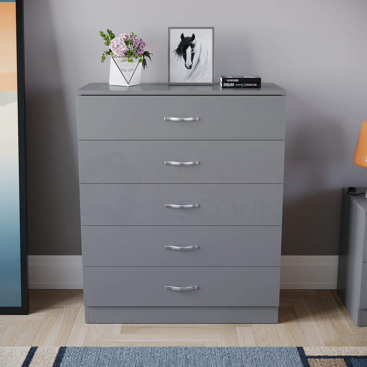 Storage & Organisation with Metal, Five-Drawer Chest Metal Handles Support Rail - product gallery image 2