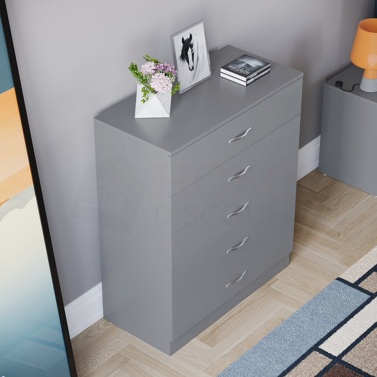 Storage & Organisation with Metal, Five-Drawer Chest Metal Handles Support Rail - product gallery image 3
