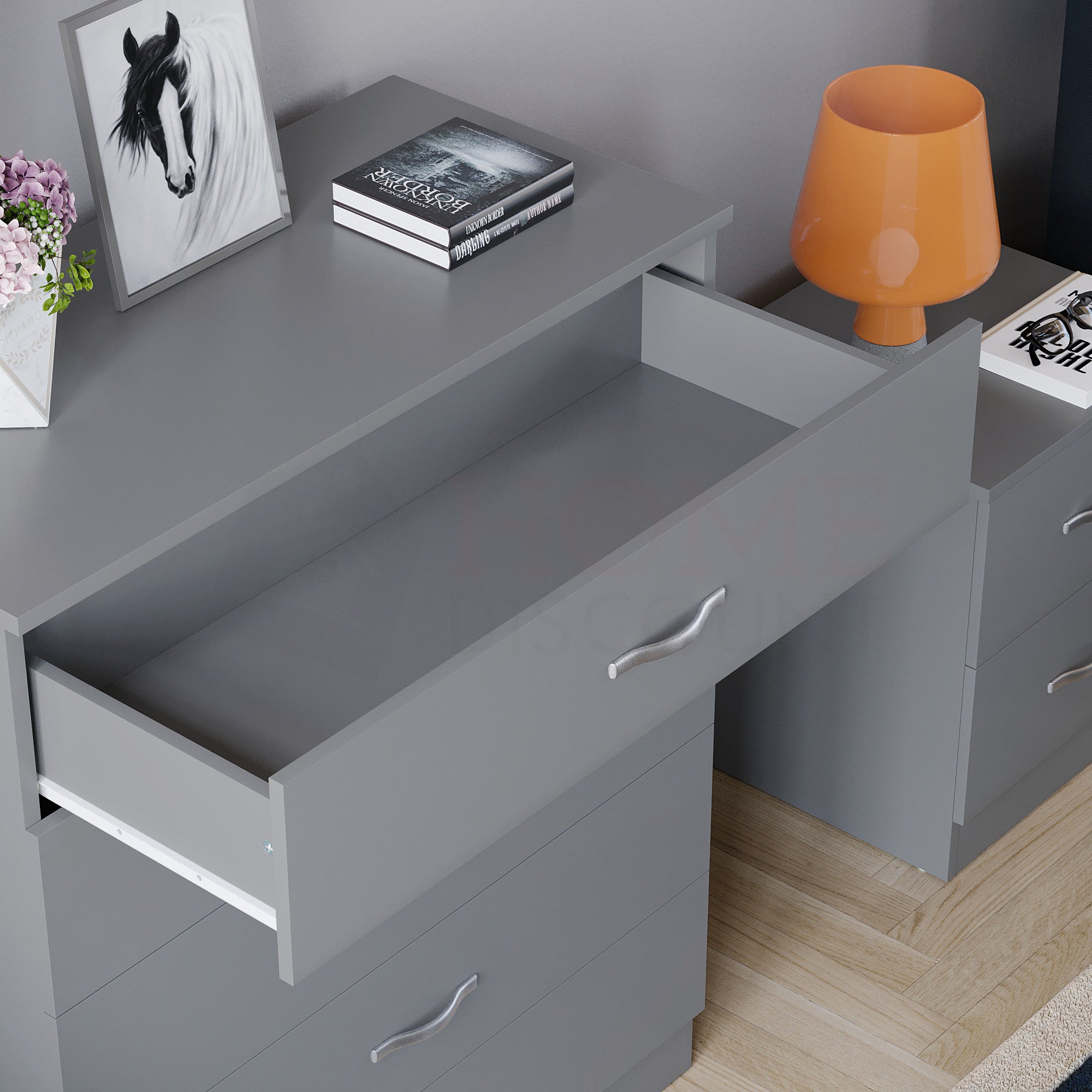 Storage & Organisation with Metal, Five-Drawer Chest Metal Handles Support Rail - product gallery image 6