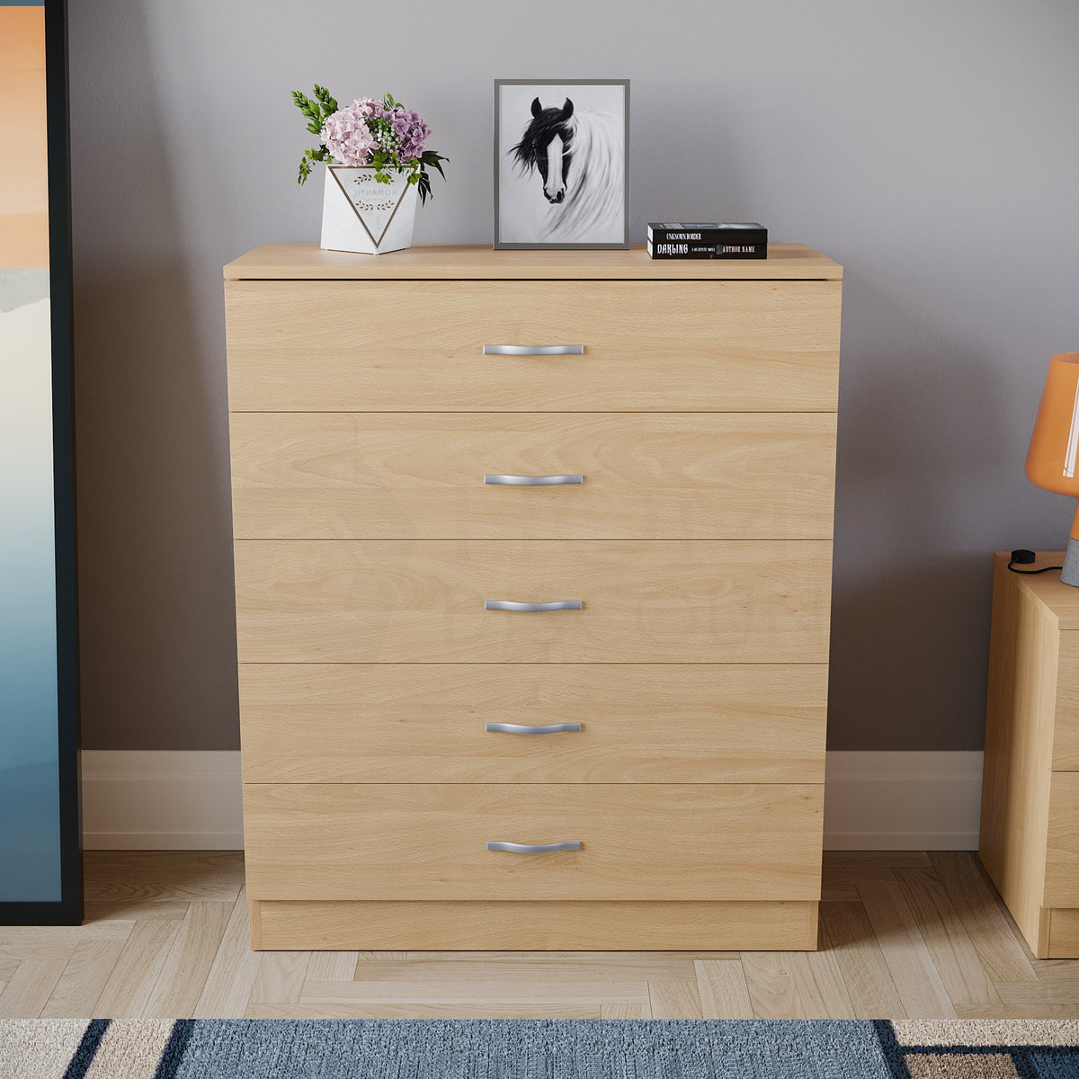 Storage & Organisation with Metal, Five-Drawer Chest Metal Handles Support Rail - product gallery image 8