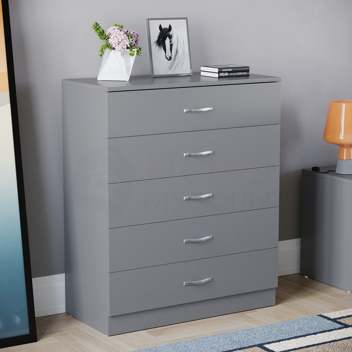 Storage & Organisation with Metal, Five-Drawer Chest Metal Handles Support Rail