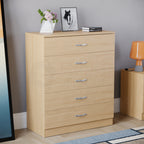 Storage & Organisation with Metal, Five-Drawer Chest Metal Handles Support Rail - Pine option