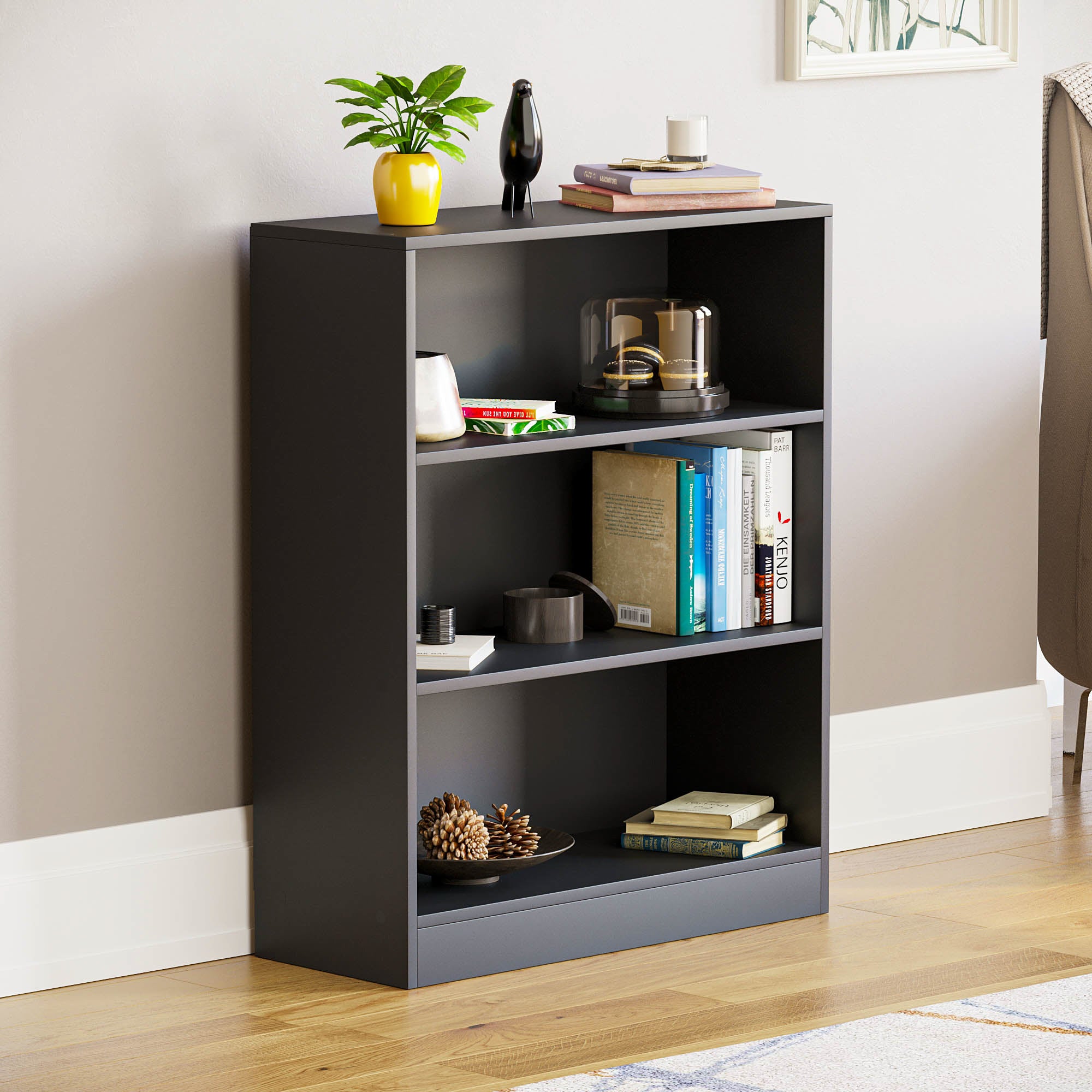 Storage & Organisation with Wood, 3 Tier Low Bookcase 3-Tier Wooden Display Shelves