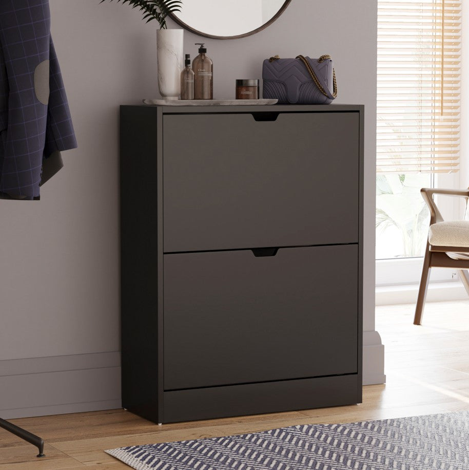 Storage Organiser with 8 Pairs, 2-Drawer Shoe Cabinet Cut-Out Handles Slim - product gallery image 12