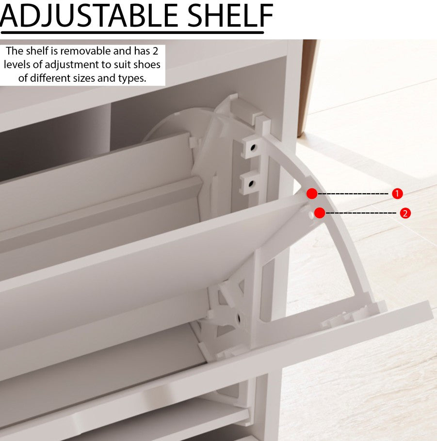 Storage Organiser with 8 Pairs, 2-Drawer Shoe Cabinet Cut-Out Handles Slim - product gallery image 14