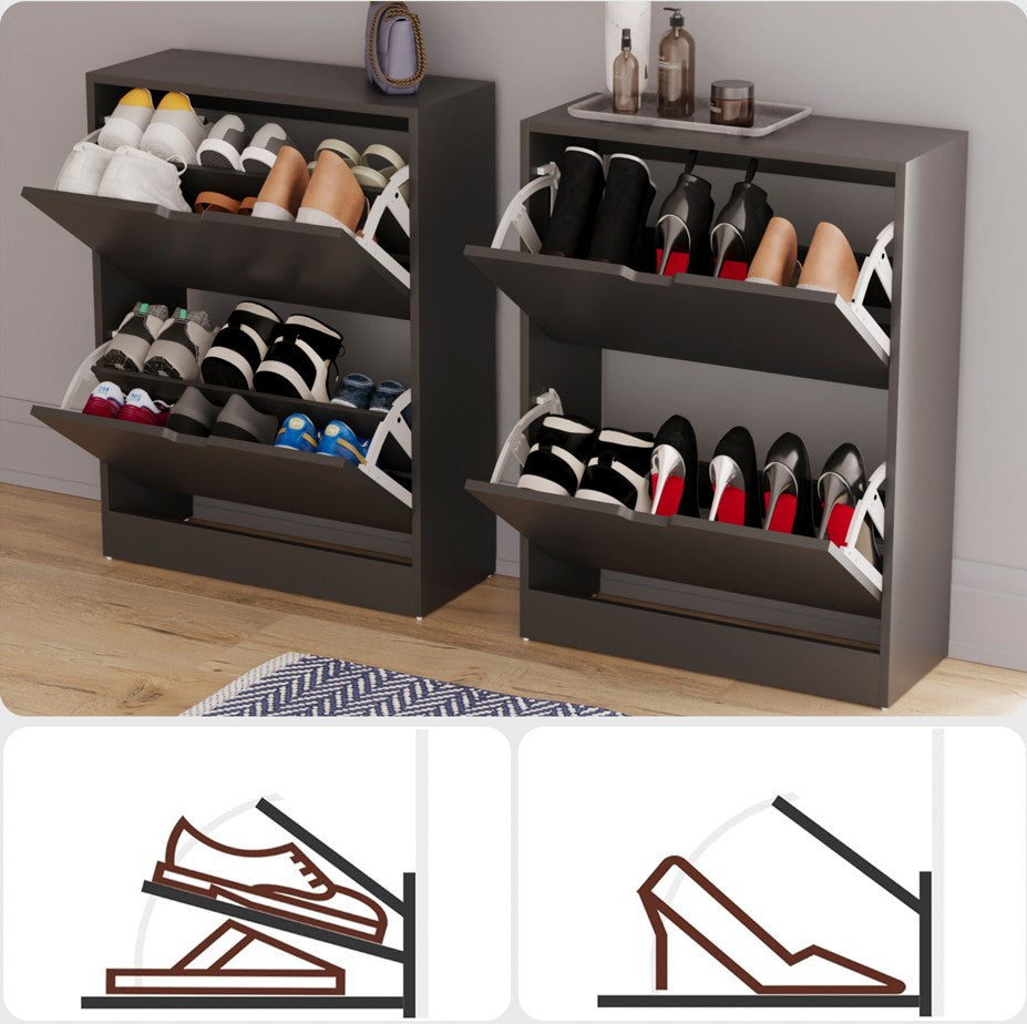 Storage Organiser with 8 Pairs, 2-Drawer Shoe Cabinet Cut-Out Handles Slim - product gallery image 15