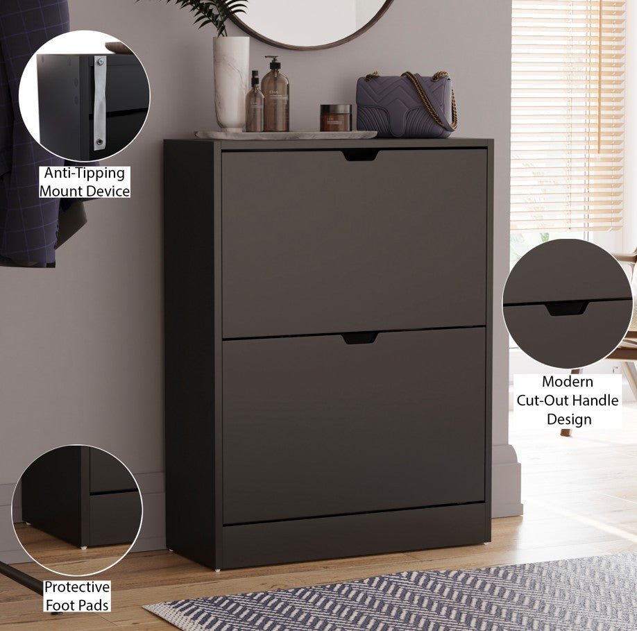Storage Organiser with 8 Pairs, 2-Drawer Shoe Cabinet Cut-Out Handles Slim - product gallery image 16