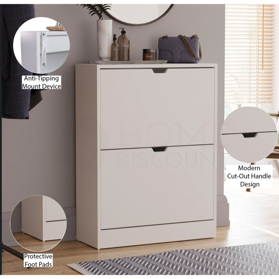 Storage Organiser with 8 Pairs, 2-Drawer Shoe Cabinet Cut-Out Handles Slim - product gallery image 2
