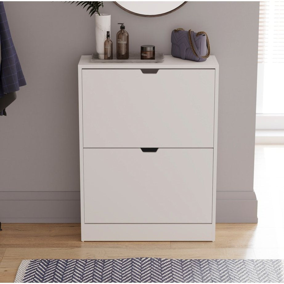 Storage Organiser with 8 Pairs, 2-Drawer Shoe Cabinet Cut-Out Handles Slim - product gallery image 3