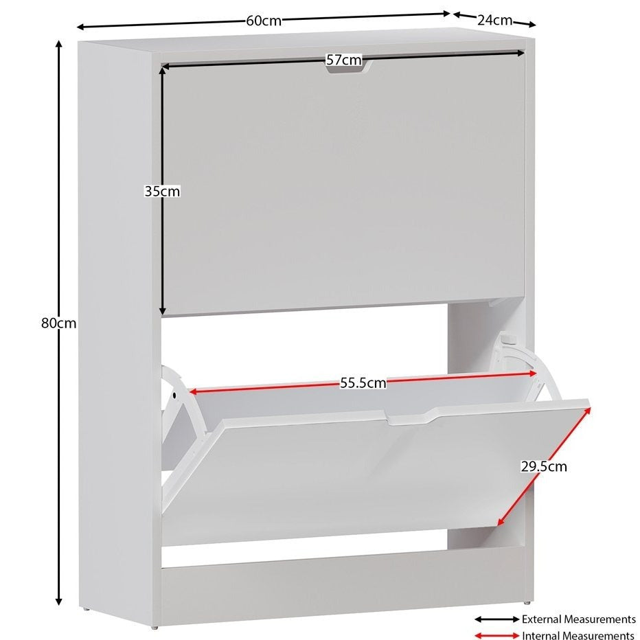 Storage Organiser with 8 Pairs, 2-Drawer Shoe Cabinet Cut-Out Handles Slim - product gallery image 4