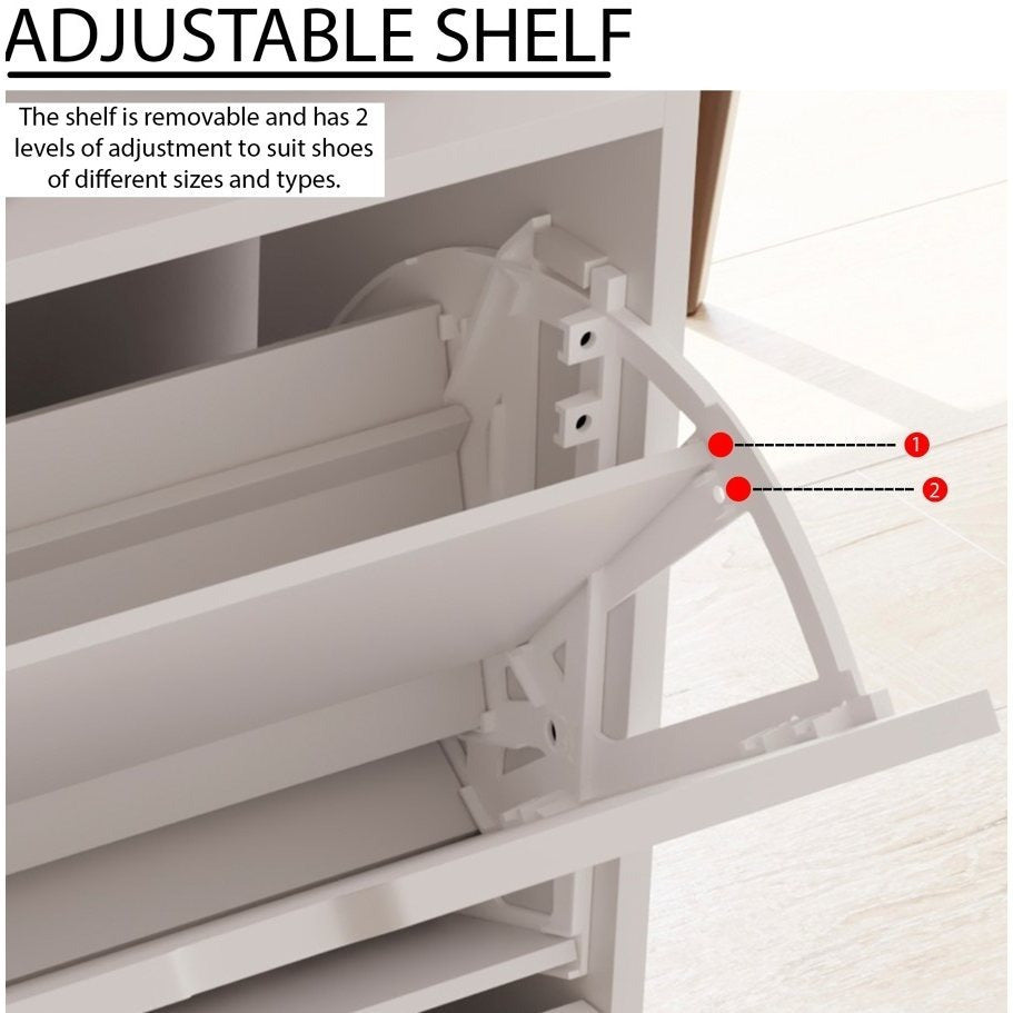 Storage Organiser with 8 Pairs, 2-Drawer Shoe Cabinet Cut-Out Handles Slim - product gallery image 5