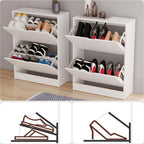 Storage Organiser with 8 Pairs, 2-Drawer Shoe Cabinet Cut-Out Handles Slim - product gallery image 6