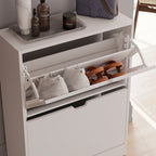 Storage Organiser with 8 Pairs, 2-Drawer Shoe Cabinet Cut-Out Handles Slim - product gallery image 7