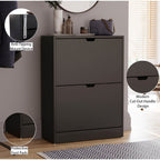 Storage Organiser with 8 Pairs, 2-Drawer Shoe Cabinet Cut-Out Handles Slim - product gallery image 9
