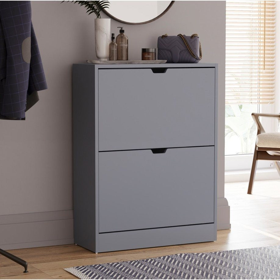 Storage Organiser with 8 Pairs, 2-Drawer Shoe Cabinet Cut-Out Handles Slim - Grey option