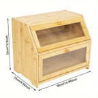 Storage Organiser with Bamboo, 1pc, Bamboo Double-Layer Bread Bin Sliding Lid - 1pc option
