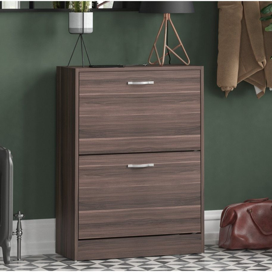 Storage Organiser with Stainless Steel, Shoe Cabinet Spacious Drawers Stainless Steel - Walnut option