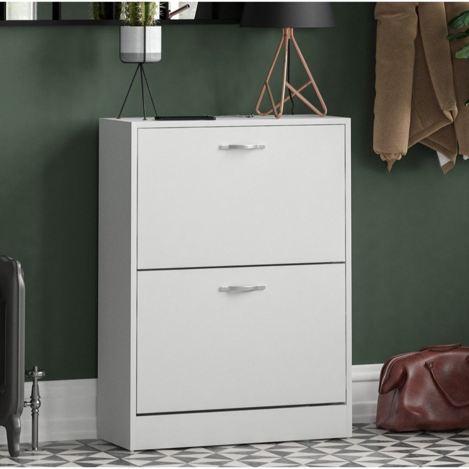 Storage Organiser with Stainless Steel, Shoe Cabinet Spacious Drawers Stainless Steel - White option