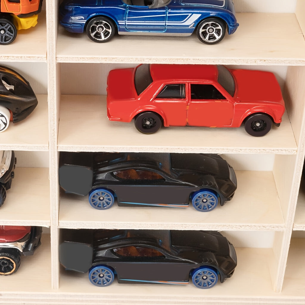 Storage Organiser with Wall-Mounted, Wheels, Wood, Wooden Car Model Display Rack Grid - product gallery image 4