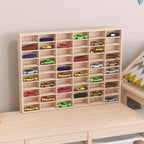Storage Organiser with Wall-Mounted, Wheels, Wood, Wooden Car Model Display Rack Grid