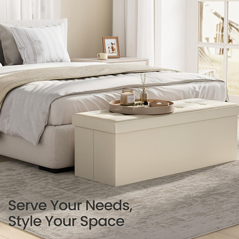Storage Ottoman with 110cm, 300kg, Bench Legs End of Bed Bench - Cream White option