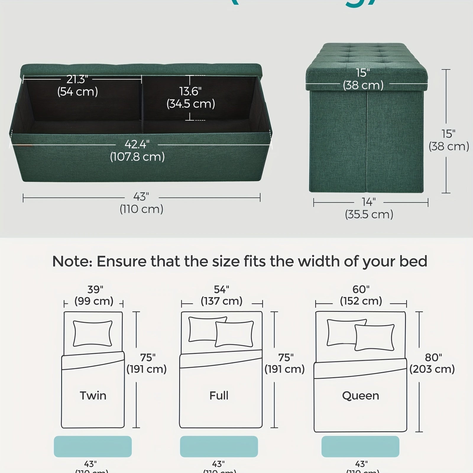 Storage Ottoman with 110cm, 300kg, Bench Legs End of Bed Bench - product gallery image 3