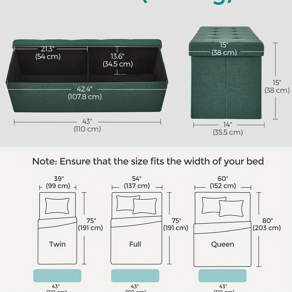 Storage Ottoman with 110cm, 300kg, Bench Legs End of Bed Bench