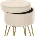 Storage Ottoman with Easy Assembly, Metal, Velvet Round Dressing Table Stool Metal - Cream White option