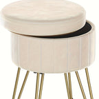 Storage Ottoman with Easy Assembly, Metal, Velvet Round Dressing Table Stool Metal - Cream White option