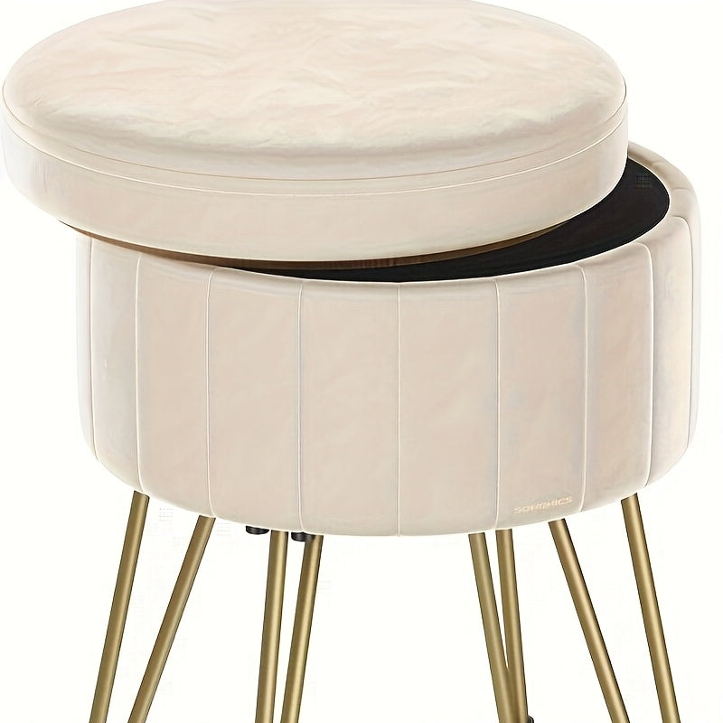 Storage Ottoman with Easy Assembly, Metal, Velvet Round Dressing Table Stool Metal - Cream White option