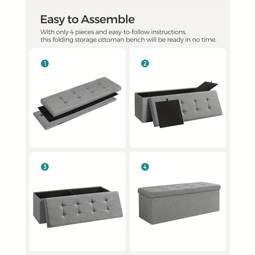 Storage Ottoman with Foldable, 300kg, 110x38x38cm, Foldable Padded Bench Lid MDF Chest - product gallery image 7