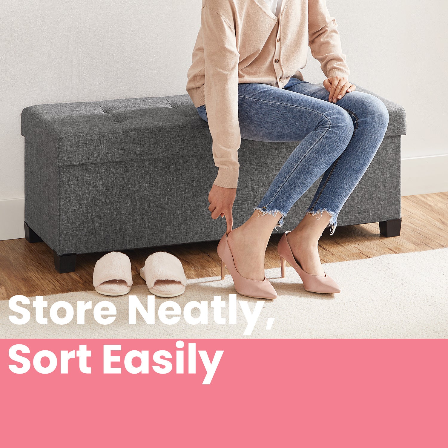 Storage Ottoman with Foldable, Non-Slip, Easy Assembly, 110cm - product gallery image 10